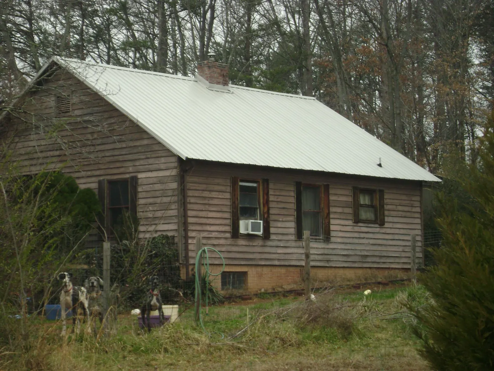 White metal roof on an old wood sided farmhouse, from a Asphalt Shingle Roof Repair job in Jonesboro
